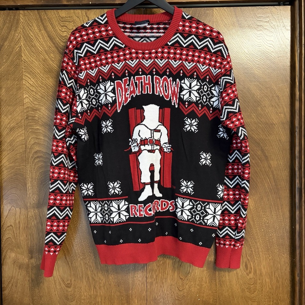 Death Row Records Men's Large Electric Chair Ugly Christmas Sweater Alt Edgy Emo